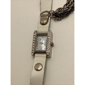 Geneva Platinum Ladies Silver White Fashion Watch Rhinestone Wrap Watch New Batt